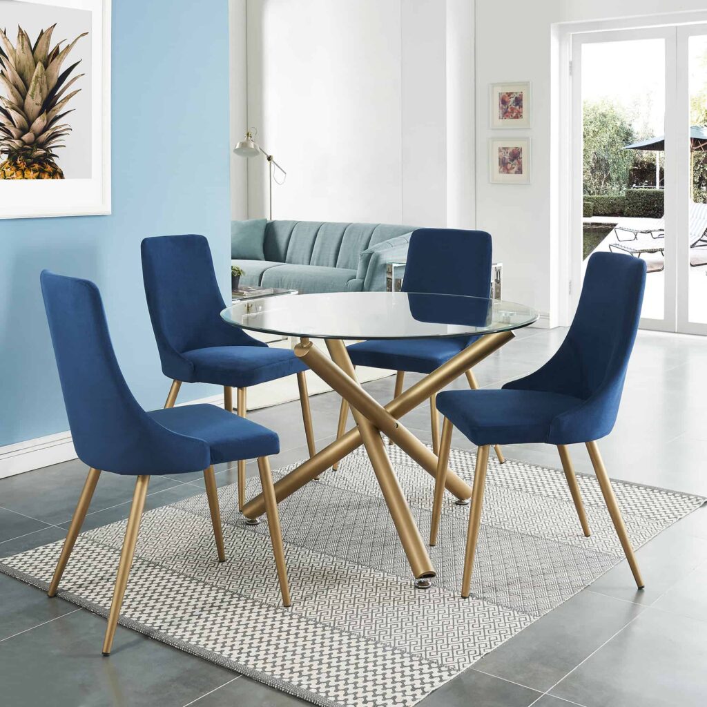 Carmilla Side Chair, Set of 2 in Blue and Aged Gold - Image 5