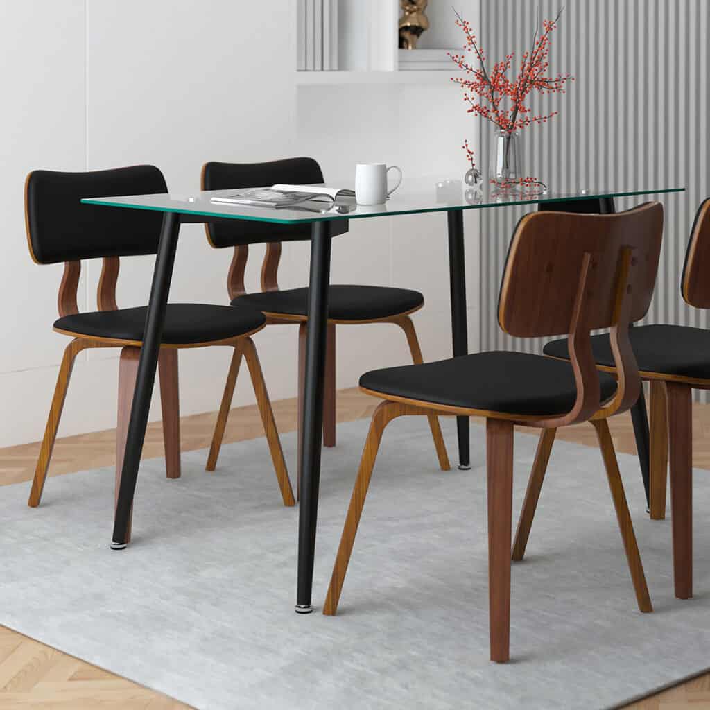 Zuni Side Chair in Black Faux Leather and Walnut - Image 2