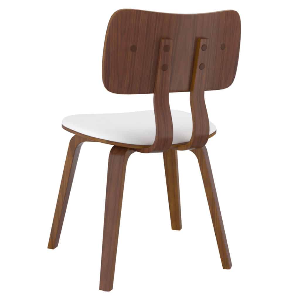 Zuni Side Chair in White Faux Leather and Walnut - Image 3