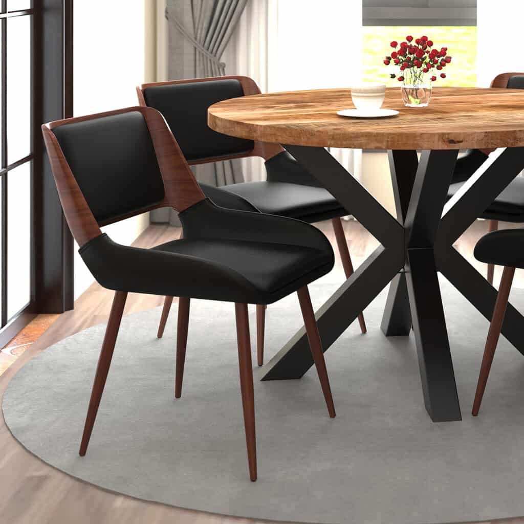Hudson Side Chair in Black Faux Leather and Walnut - Image 2