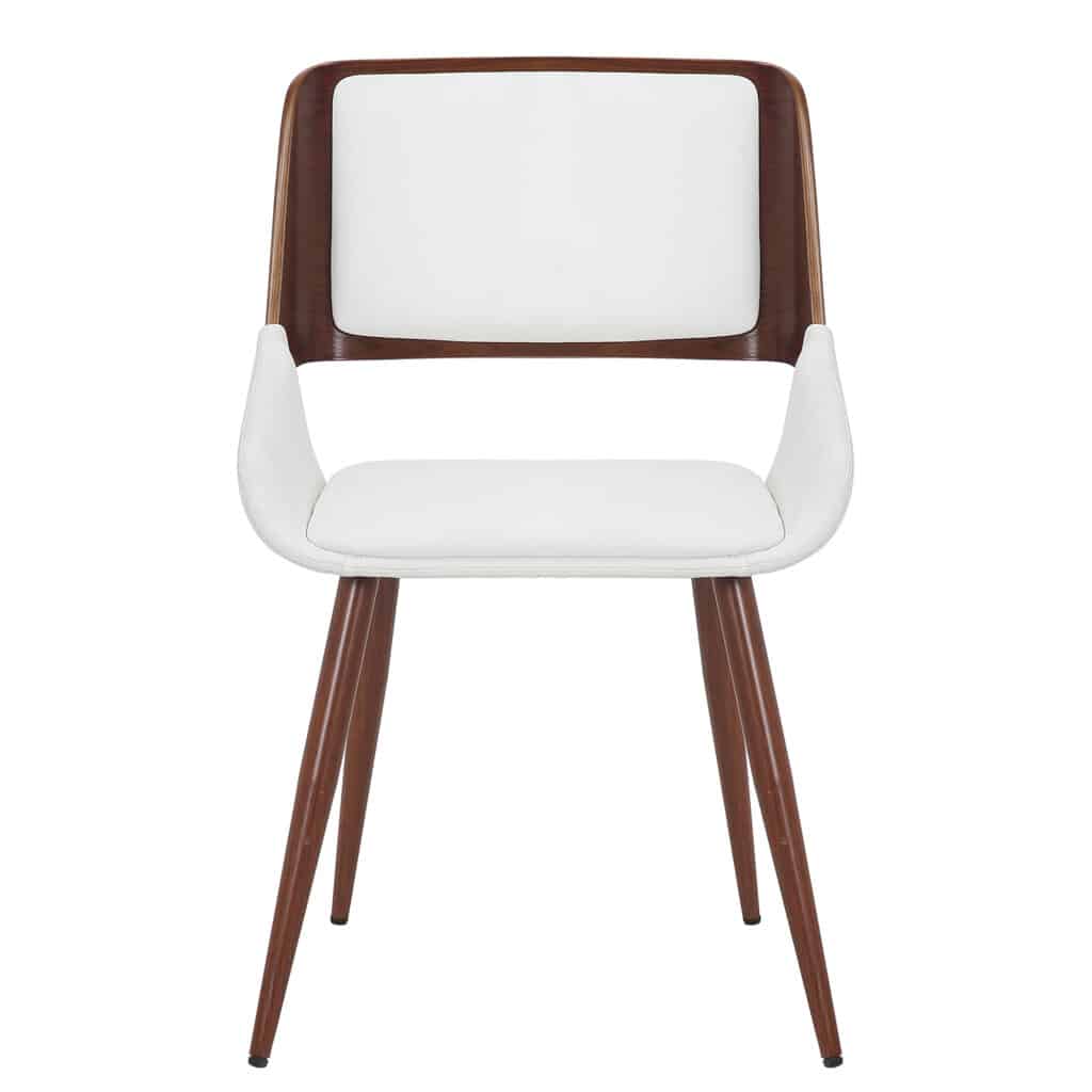 Hudson Side Chair in White Faux Leather and Walnut - Image 4