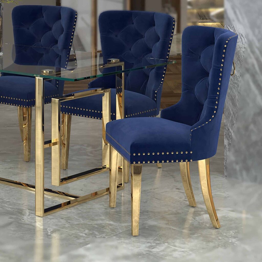 Mizal Side Chair, Set of 2 in Navy and Gold - Image 2