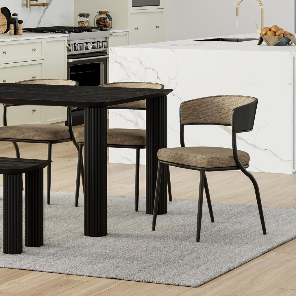 Kazan Dining Chair, Set of 2 in Dark Beige Performance Fabric & Black Metal - Image 2