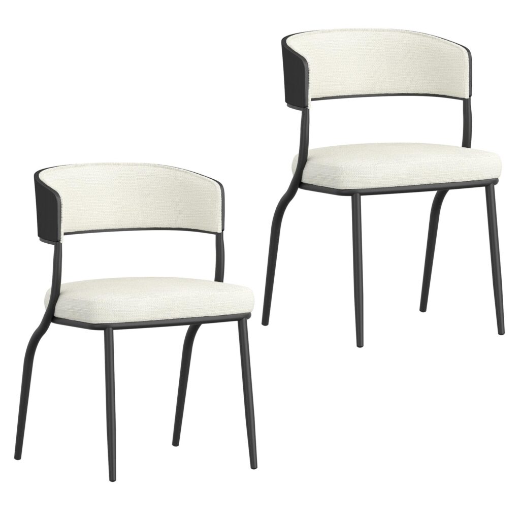 Kazan Dining Chair, Set of 2 in Ivory Performance Fabric & Black Metal - Image 7