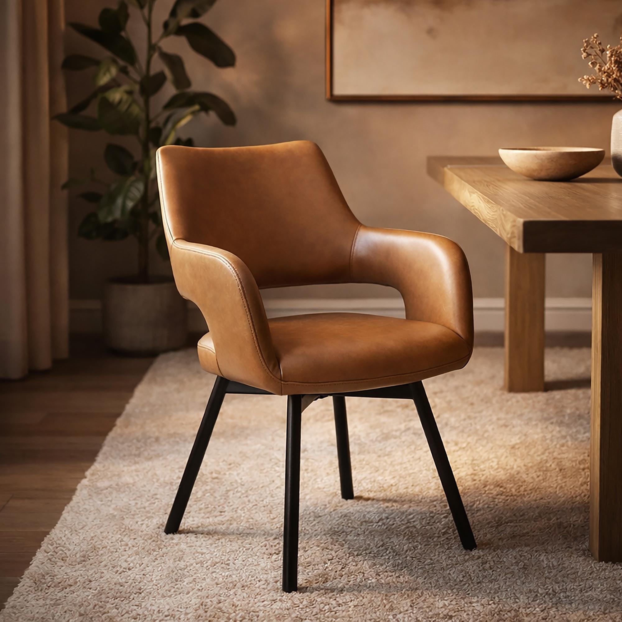 Ryder Swivel Dining and Accent Chair, Set of 2 in Camel and Black 2 Ryder Swivel Dining and Accent Chair, Set of 2 in Camel and Black - Image 2