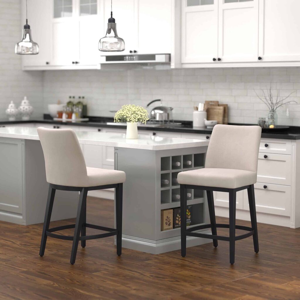 Jace 26" Counter Stool, Set of 2, in Beige Fabric and Black - Image 2