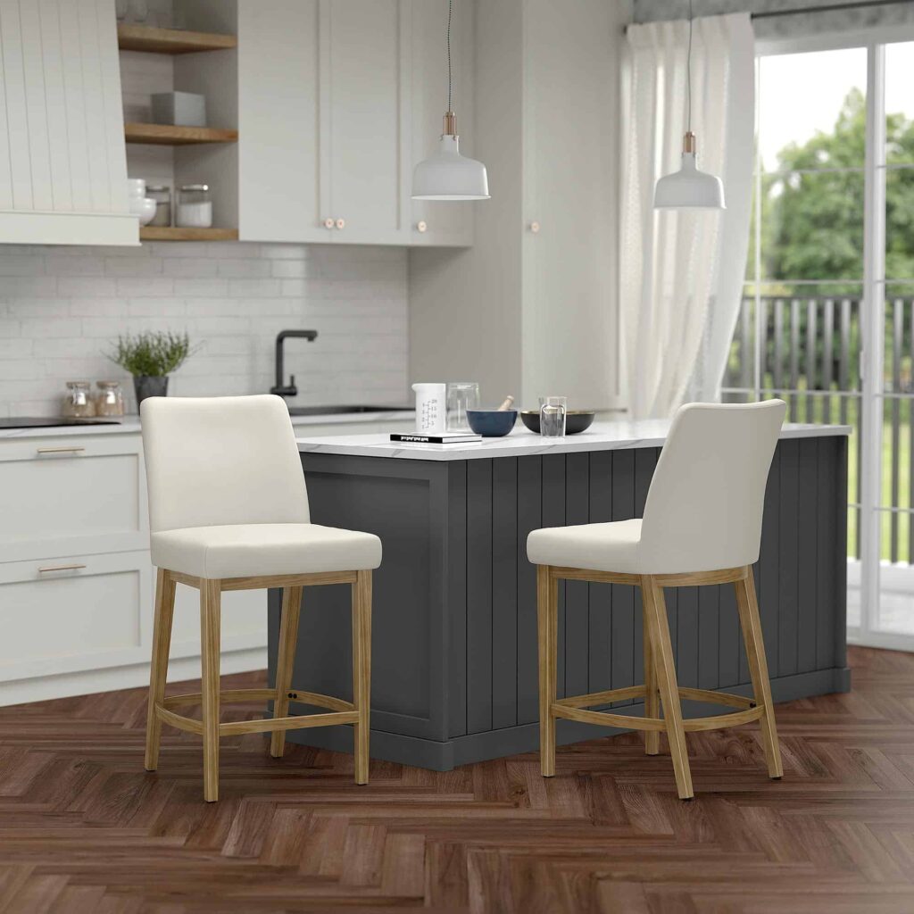 Jace 26" Counter Stool, Set of 2, in Beige Fabric and Natural - Image 2