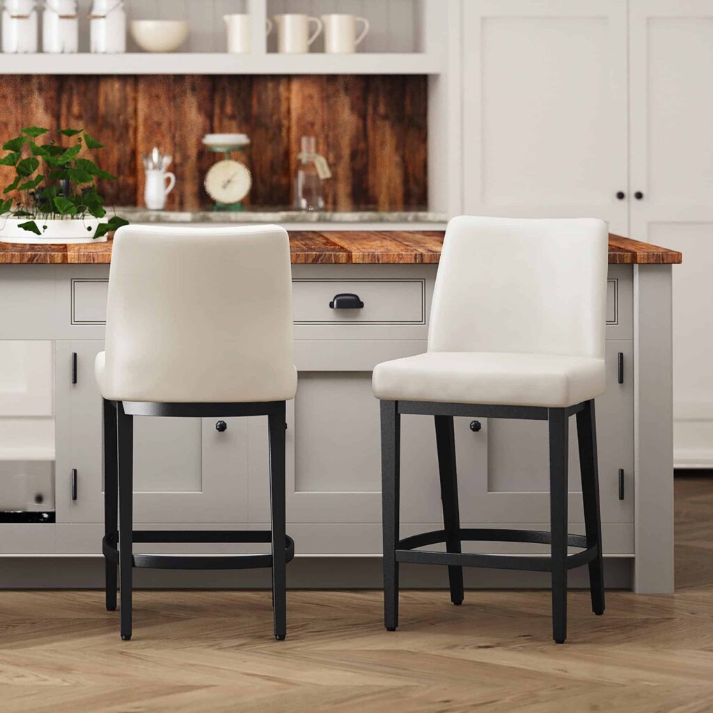 Jace 26" Counter Stool, Set of 2, in Beige Faux Leather and Black - Image 2