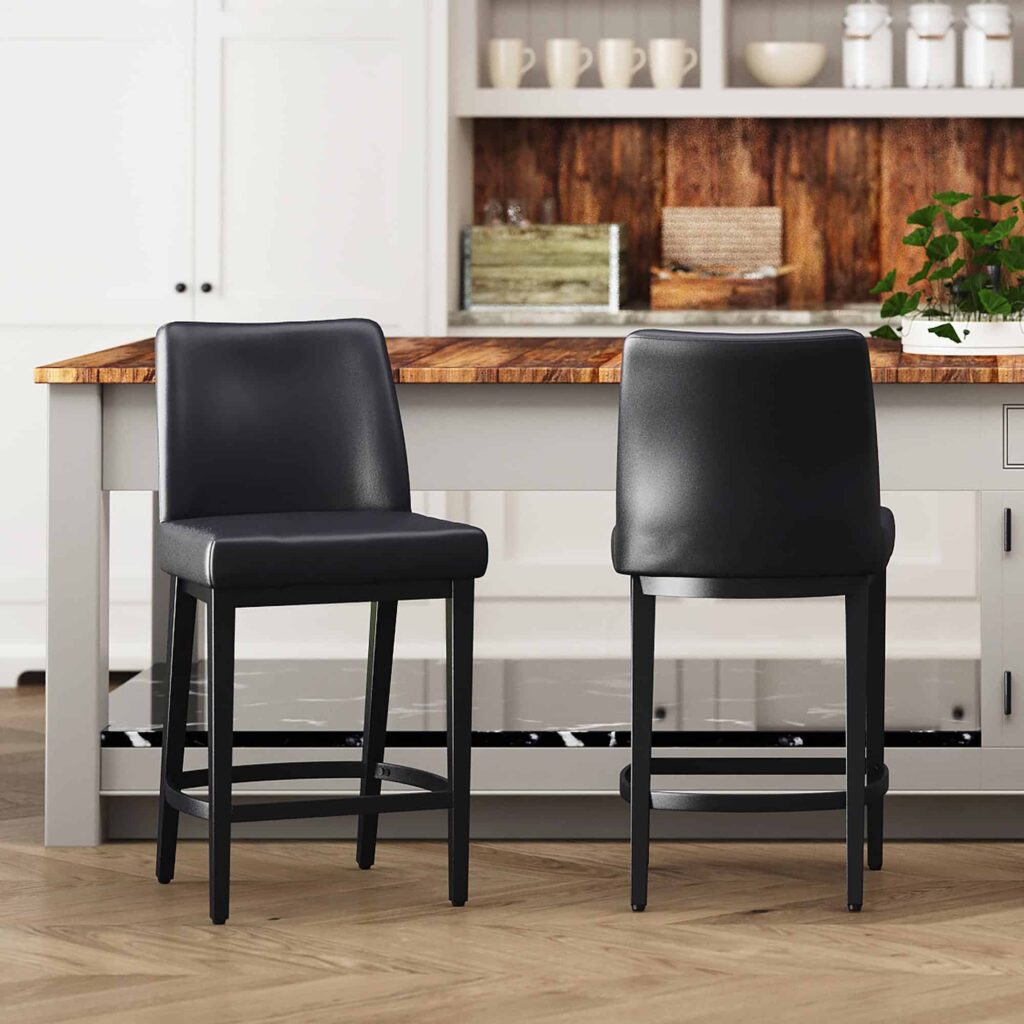 Jace 26" Counter Stool, Set of 2, in Black Faux Leather and Black - Image 2