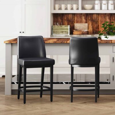 Jace 26" Counter Stool, Set of 2, in Black Faux Leather and Black 9 Jace 26" Counter Stool, Set of 2, in Black Faux Leather and Black 203-082PUBLK_BK 203 082PUBLK BK 1
