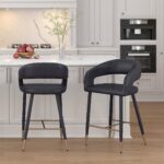 Crimson 26" Counter Stool, Set of 2, in Black Faux Leather and Black and Aged Gold 203-096BK 203 096BK 1