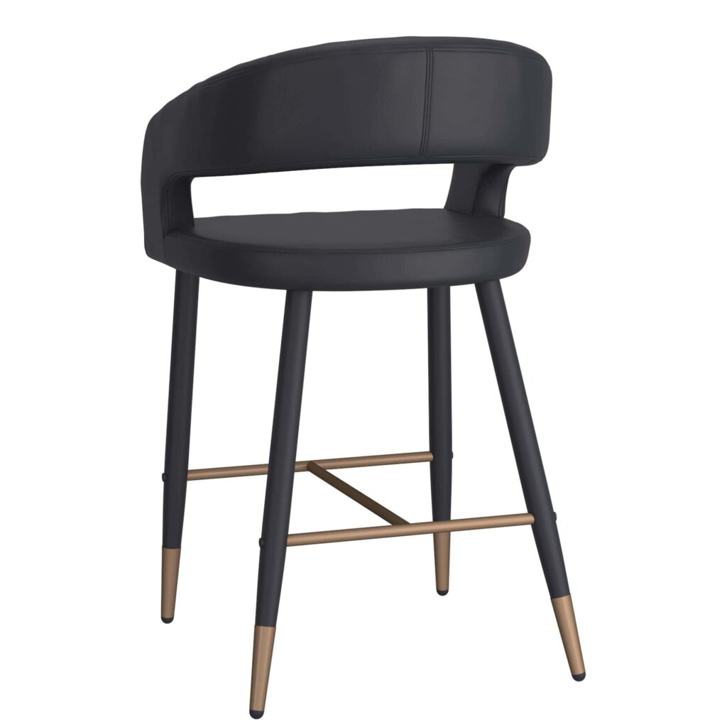 Crimson 26" Counter Stool, Set of 2, in Black Faux Leather and Black and Aged Gold - Image 3