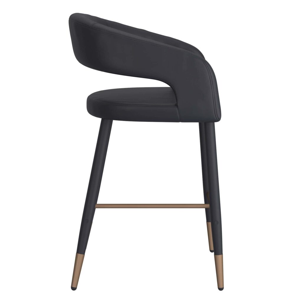Crimson 26" Counter Stool, Set of 2, in Black Faux Leather and Black and Aged Gold - Image 4
