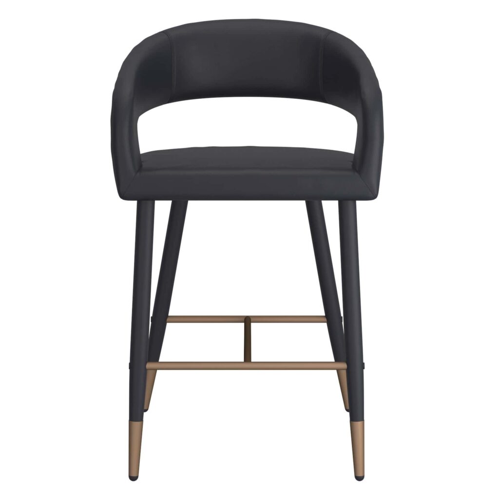 Crimson 26" Counter Stool, Set of 2, in Black Faux Leather and Black and Aged Gold - Image 5