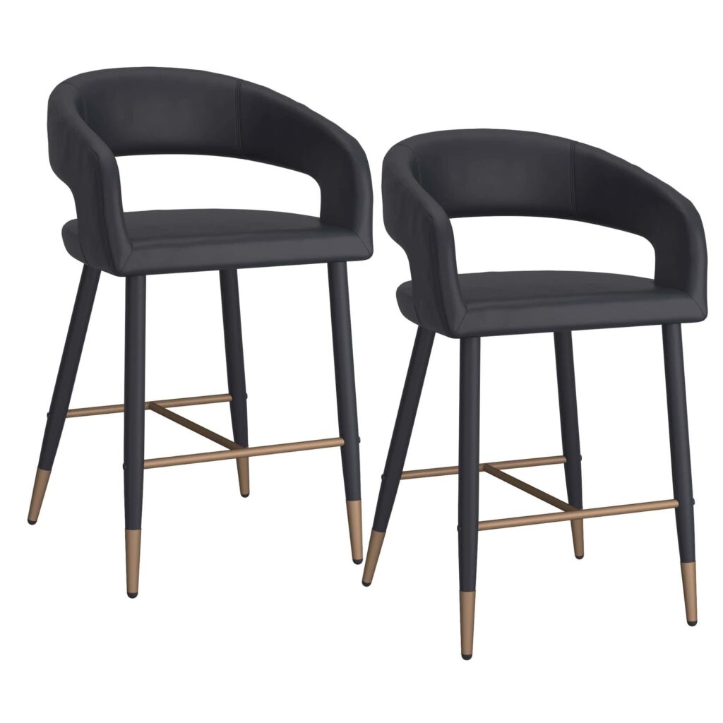 Crimson 26" Counter Stool, Set of 2, in Black Faux Leather and Black and Aged Gold - Image 7