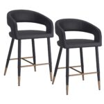 Crimson 26" Counter Stool, Set of 2, in Black Faux Leather and Black and Aged Gold 203-096BK 203 096BK 6