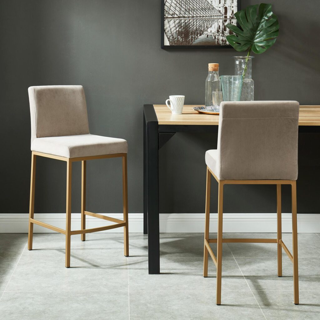 Diego 26" Counter Stool, set of 2, in Beige and Aged Gold - Image 2