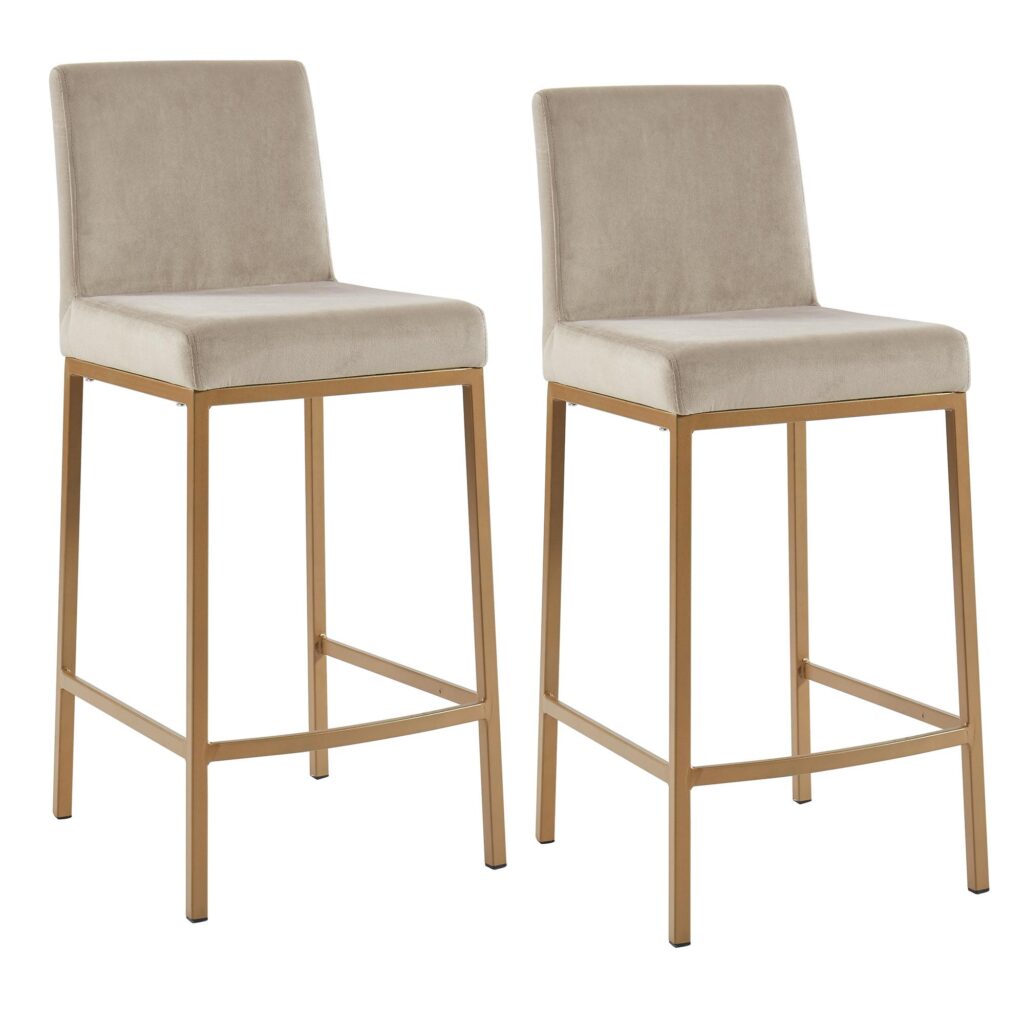 Diego 26" Counter Stool, set of 2, in Beige and Aged Gold - Image 7