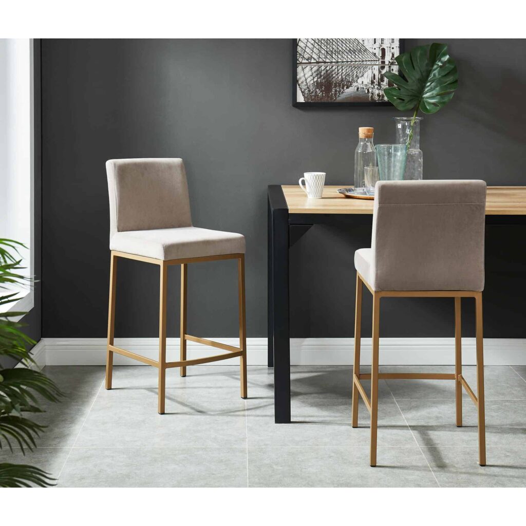 Diego 26" Counter Stool, Set of 2 in Grey and Aged Gold Leg - Image 2