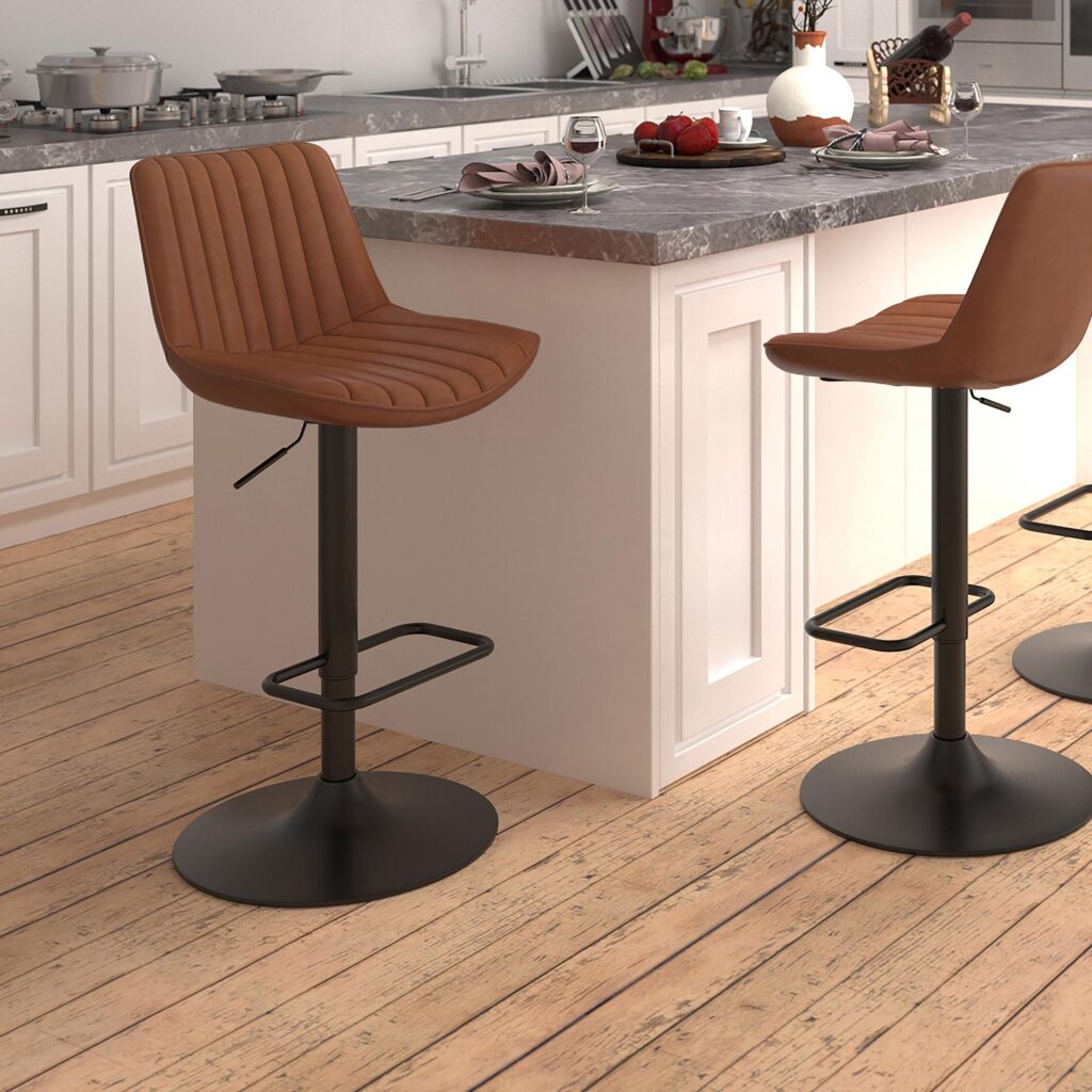Kosi Adjustable Air-Lift Stool, Set of 2 in Saddle and Black - Image 2