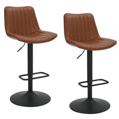 Kosi Adjustable Air-Lift Stool, Set of 2 in Saddle and Black 203-190SD 203 190SD 6