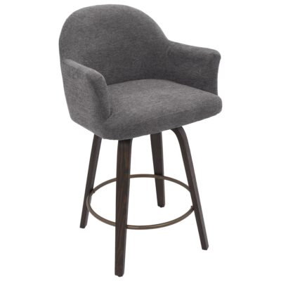 Torra 26" Counter Stool with Swivel, Set of 2 in Warm Charcoal and Dark Walnut