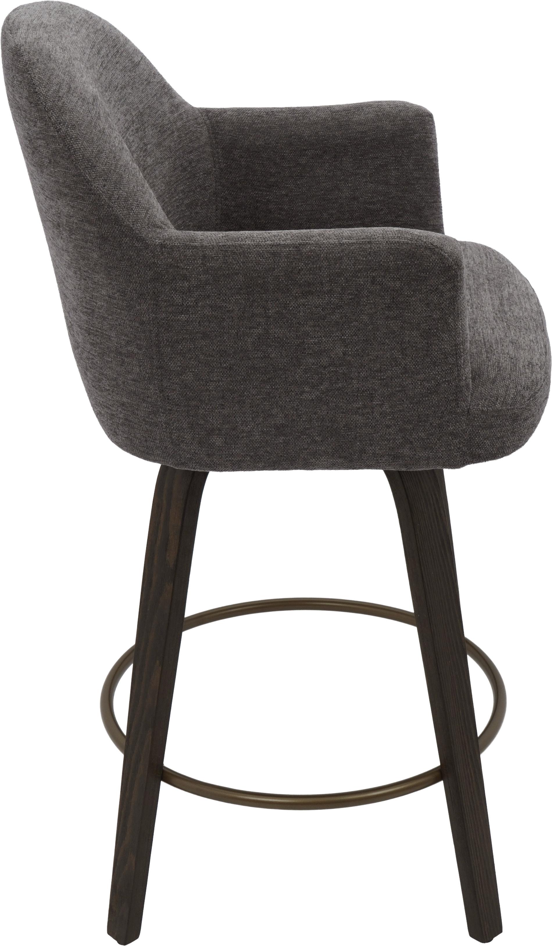 Torra 26" Counter Stool with Swivel, Set of 2 in Warm Charcoal and Dark Walnut 4 Torra 26" Counter Stool with Swivel, Set of 2 in Warm Charcoal and Dark Walnut - Image 4