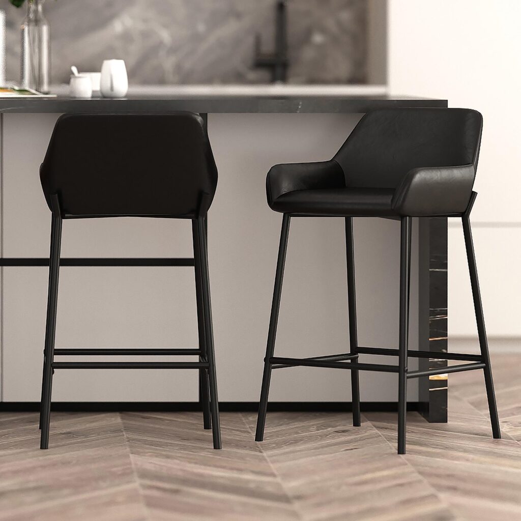 Baily 26" Counter Stool, PU, Set of 2 in Black - Image 2