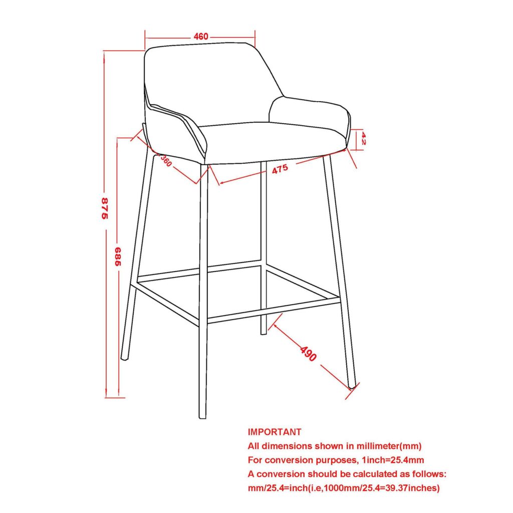Baily 26" Counter Stool, PU, Set of 2 in Black - Image 8