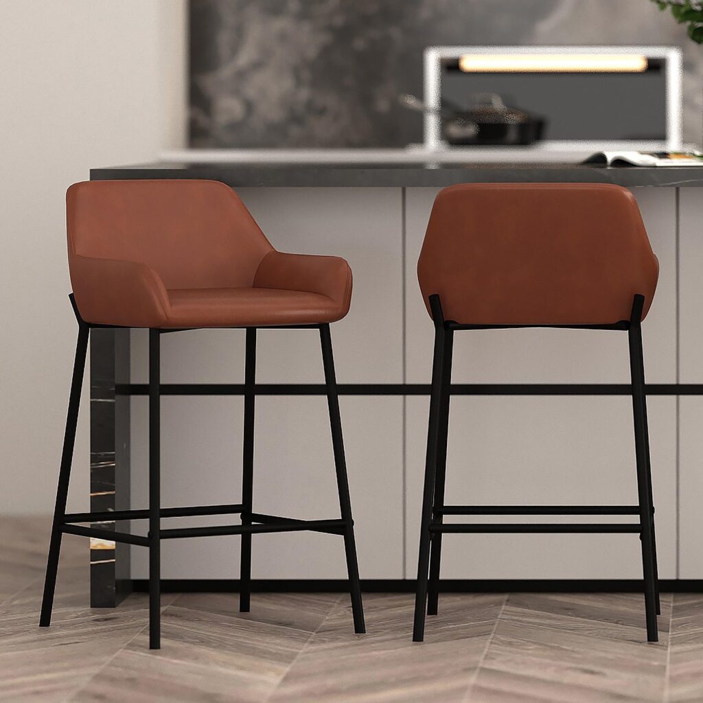 Baily 26" Counter Stool, PU, Set of 2 in Saddle and Black - Image 2