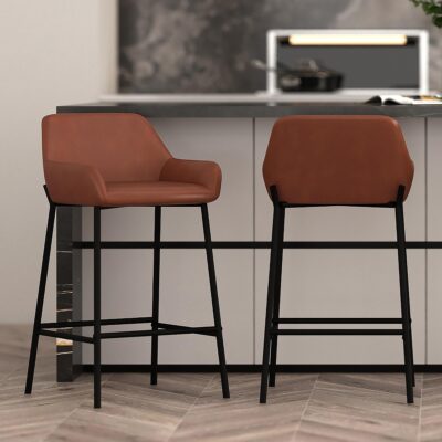 Baily 26" Counter Stool, PU, Set of 2 in Saddle and Black 203-541PUSD 203 541PUSD 1