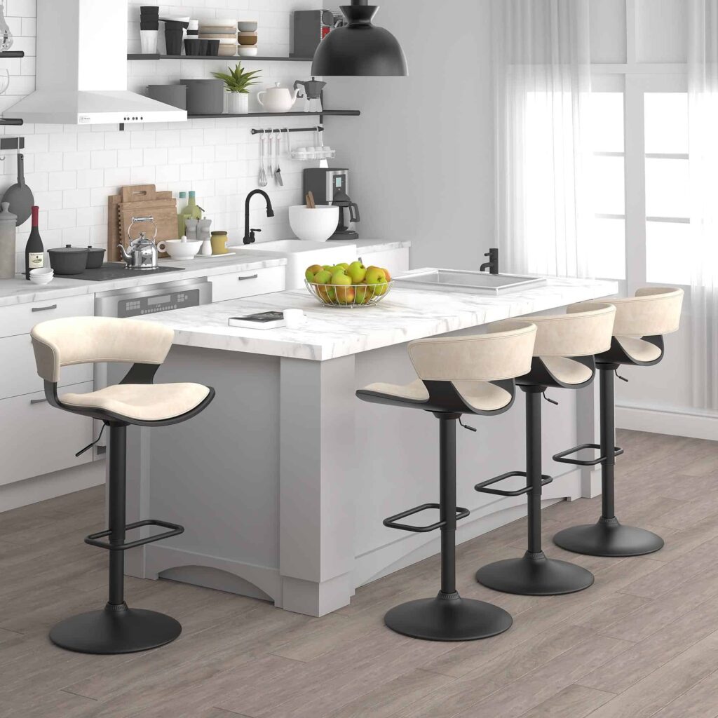 Rover Adjustable Air Lift Stool in Ivory and Black - Image 2