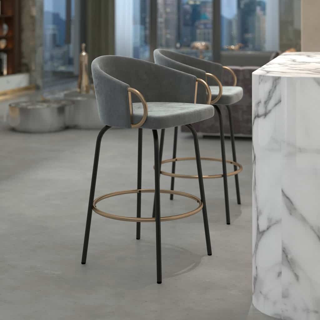 Lavo 26" Counter Stool, Set of 2 in Grey and Black and Gold - Image 2