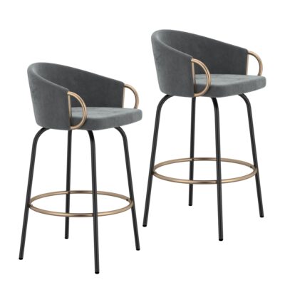 Lavo 26" Counter Stool, Set of 2 in Grey and Black and Gold 14 Lavo 26" Counter Stool, Set of 2 in Grey and Black and Gold 203-560GY 203 560GY 6