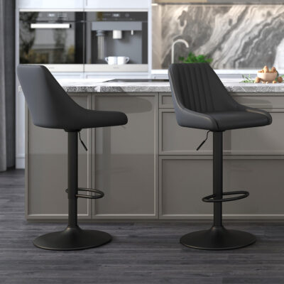 Kron Adjustable Height Air-Lift Swivel Stool, Set of 2, in Black Faux Leather 203-574PUBK 203 574PUBK 1