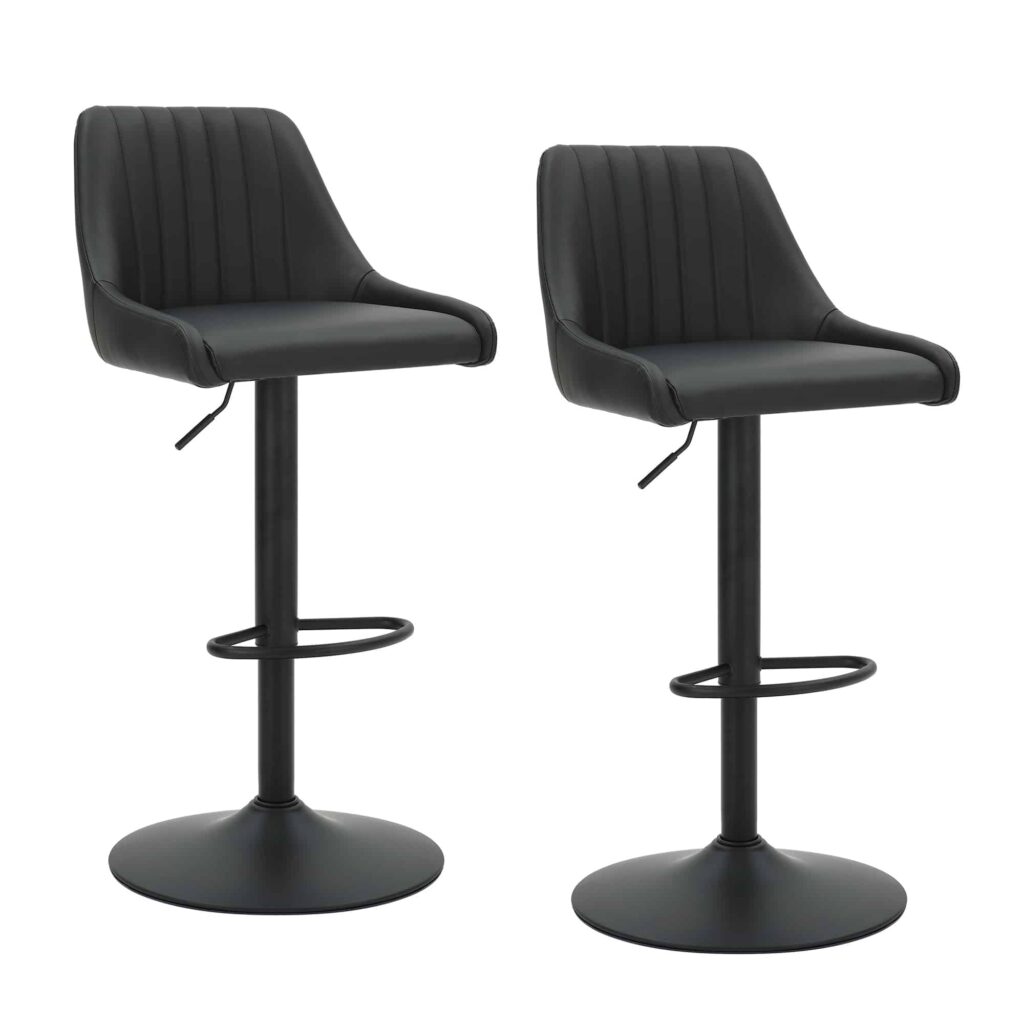 Kron Adjustable Height Air-Lift Swivel Stool, Set of 2, in Black Faux Leather - Image 7