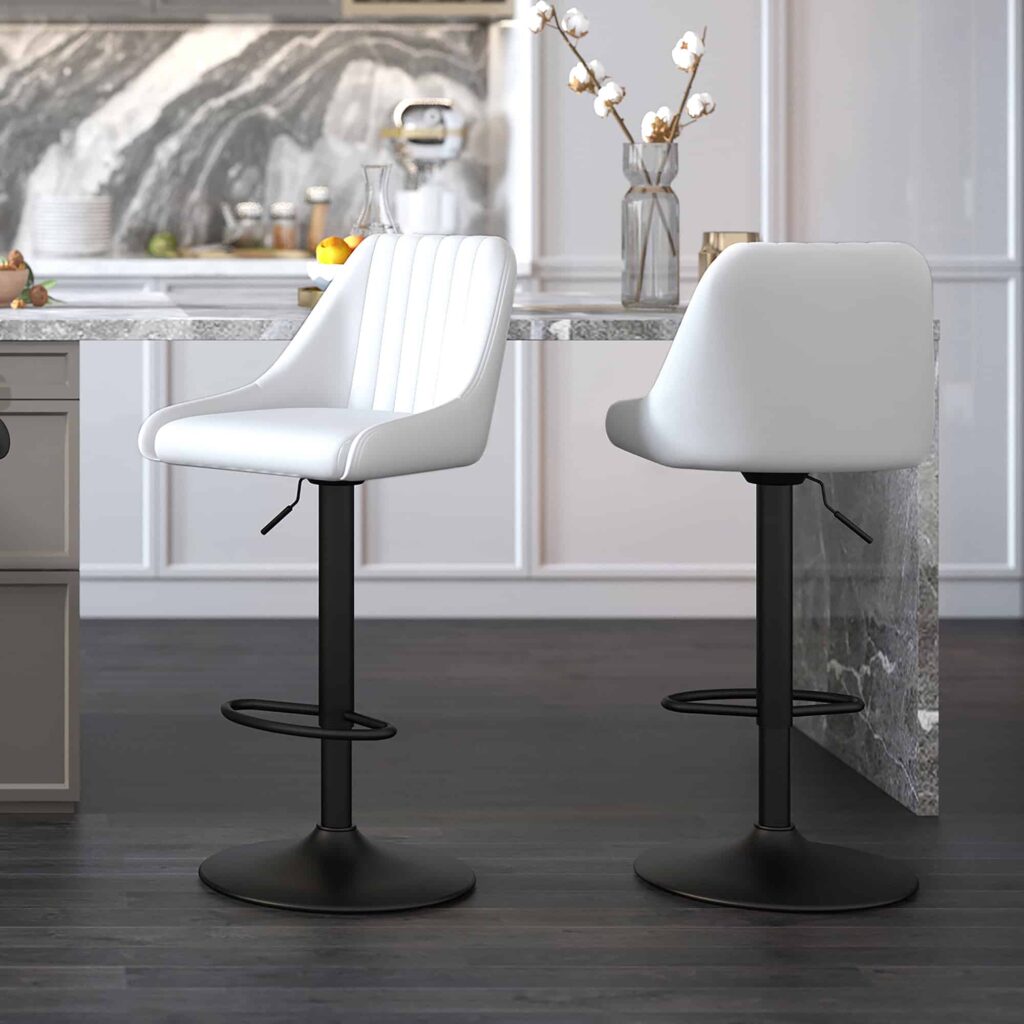 Kron Adjustable Height Air-Lift Swivel Stool, Set of 2, in White Faux Leather - Image 2