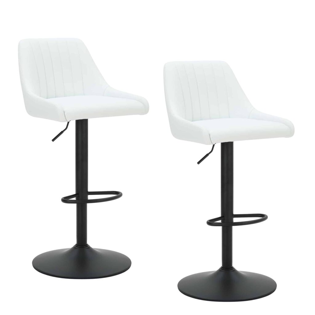 Kron Adjustable Height Air-Lift Swivel Stool, Set of 2, in White Faux Leather - Image 7