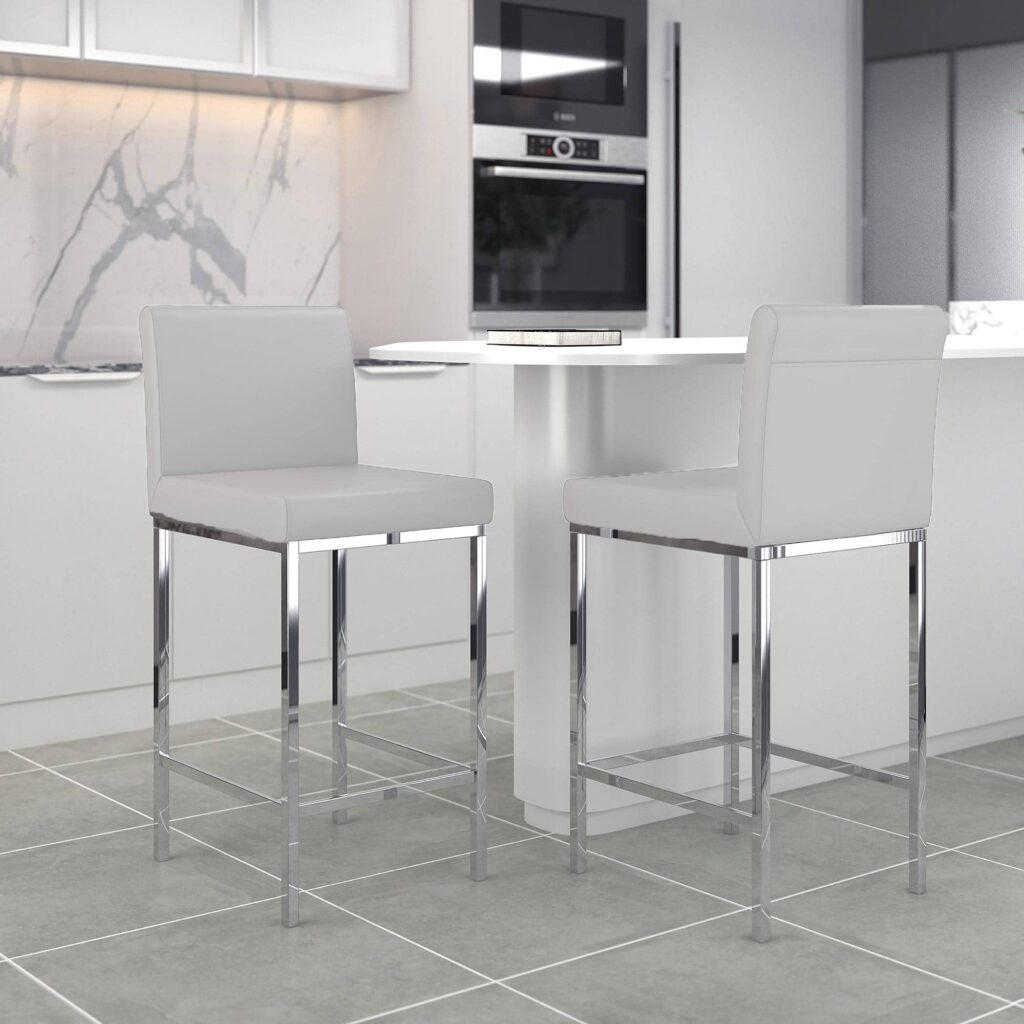 Porto 26" Counter Stool, Set of 2 in Grey and Chrome - Image 2