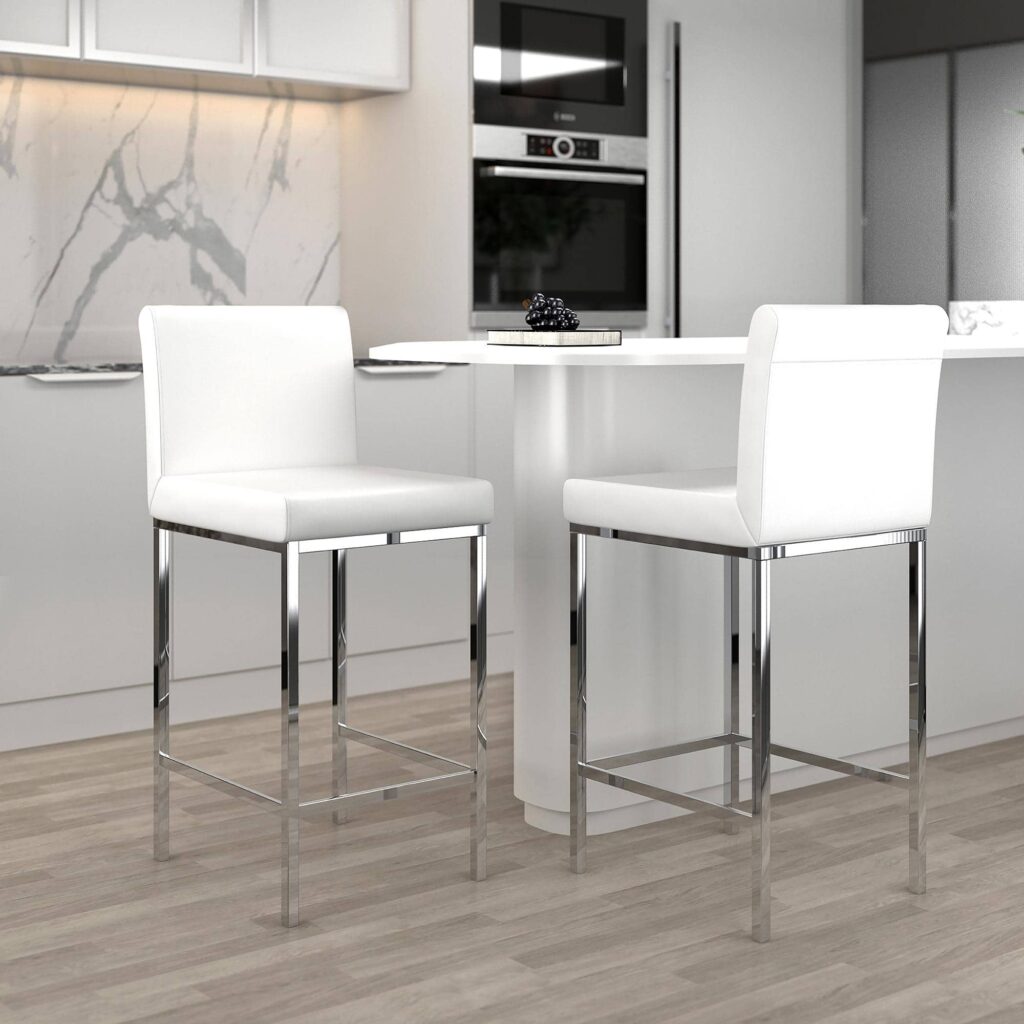 Porto 26" Counter Stool, Set of 2 in White and Chrome - Image 2