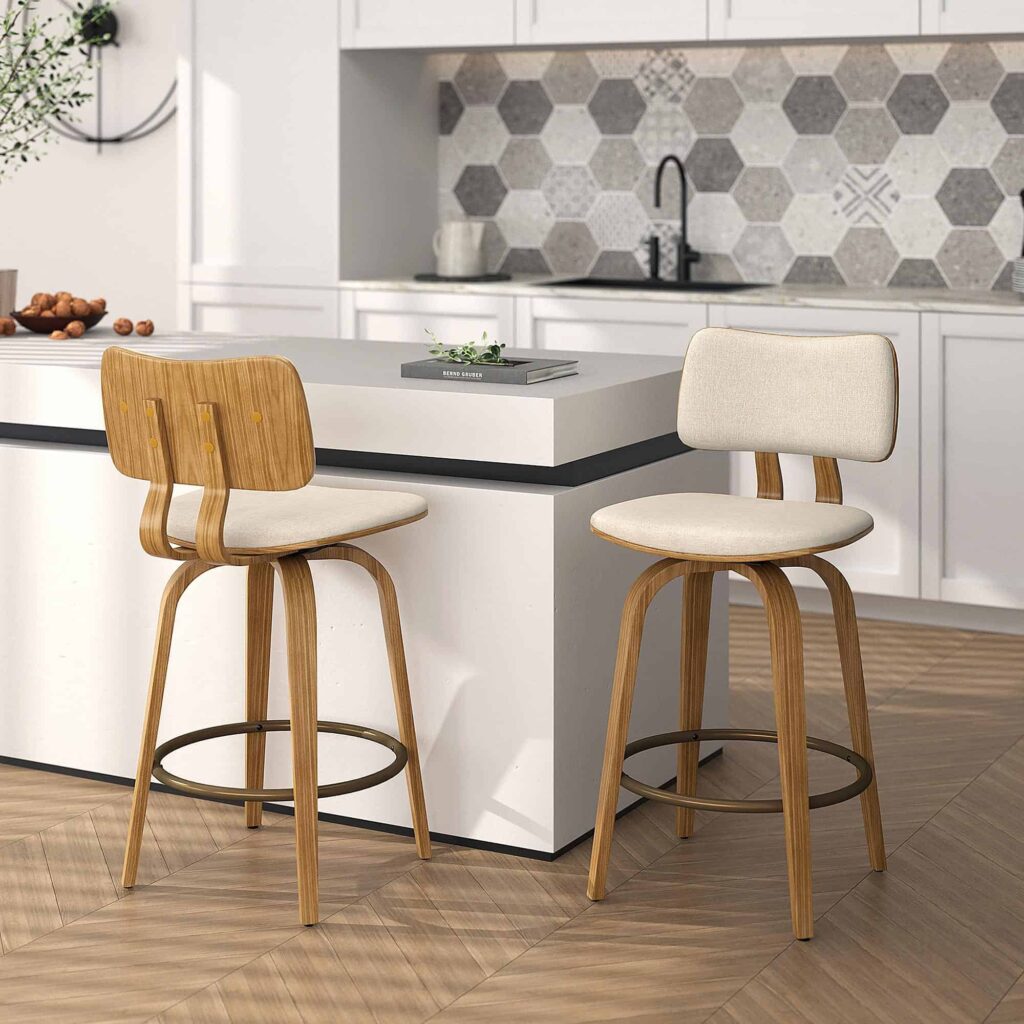 Zuni 26" Counter Stool with Swivel in Beige Fabric and Natural - Image 2