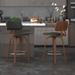 Zuni 26" Counter Stool with Swivel in Black Faux Leather and Walnut 203-581PUBK 203 581PUBK 1