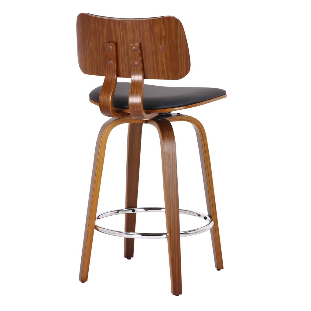 Zuni 26" Counter Stool with Swivel in Black Faux Leather and Walnut - Image 3