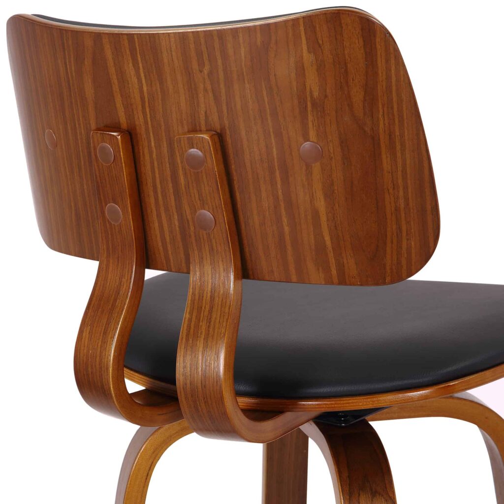 Zuni 26" Counter Stool with Swivel in Black Faux Leather and Walnut - Image 6