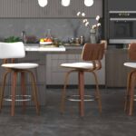 Zuni 26" Counter Stool with Swivel in White Faux Leather and Walnut 203-581PUWT 203 581PUWT 1