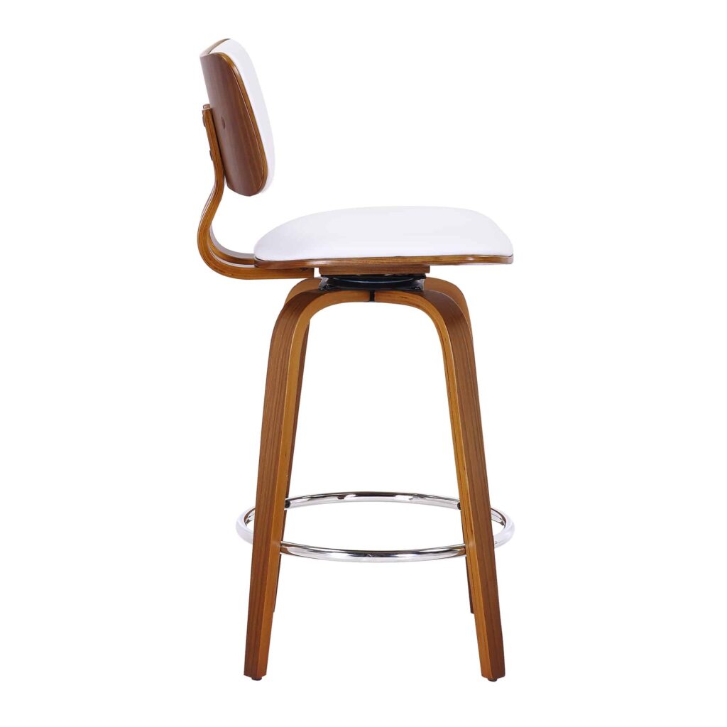 Zuni 26" Counter Stool with Swivel in White Faux Leather and Walnut - Image 4
