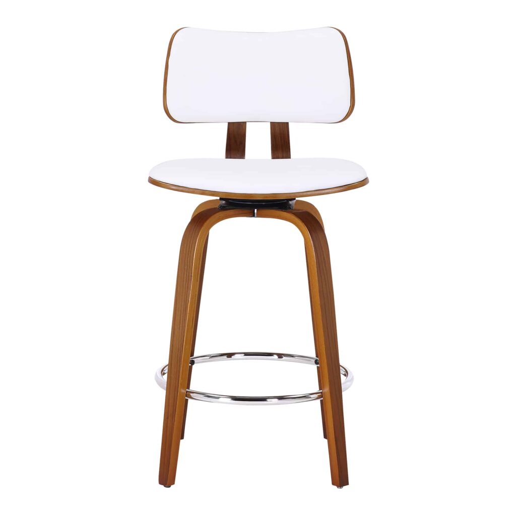 Zuni 26" Counter Stool with Swivel in White Faux Leather and Walnut - Image 5
