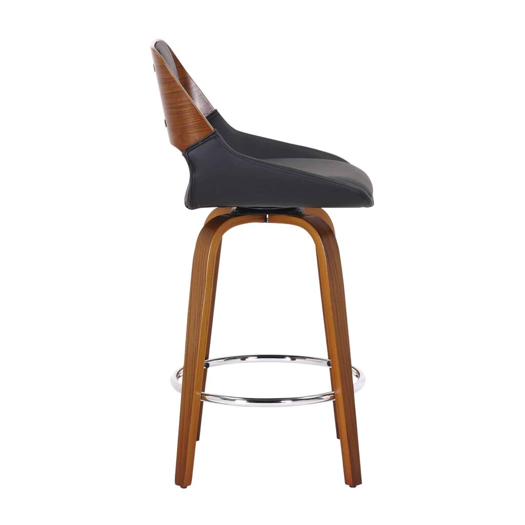 Hudson 26" Counter Stool with Swivel in Black Faux Leather and Walnut - Image 4