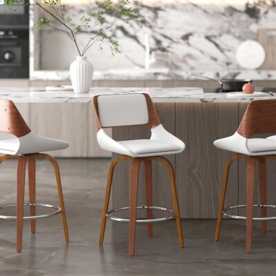 Hudson 26" Counter Stool with Swivel in White Faux Leather and Walnut 203-582PUWT 203 582PUWT 1