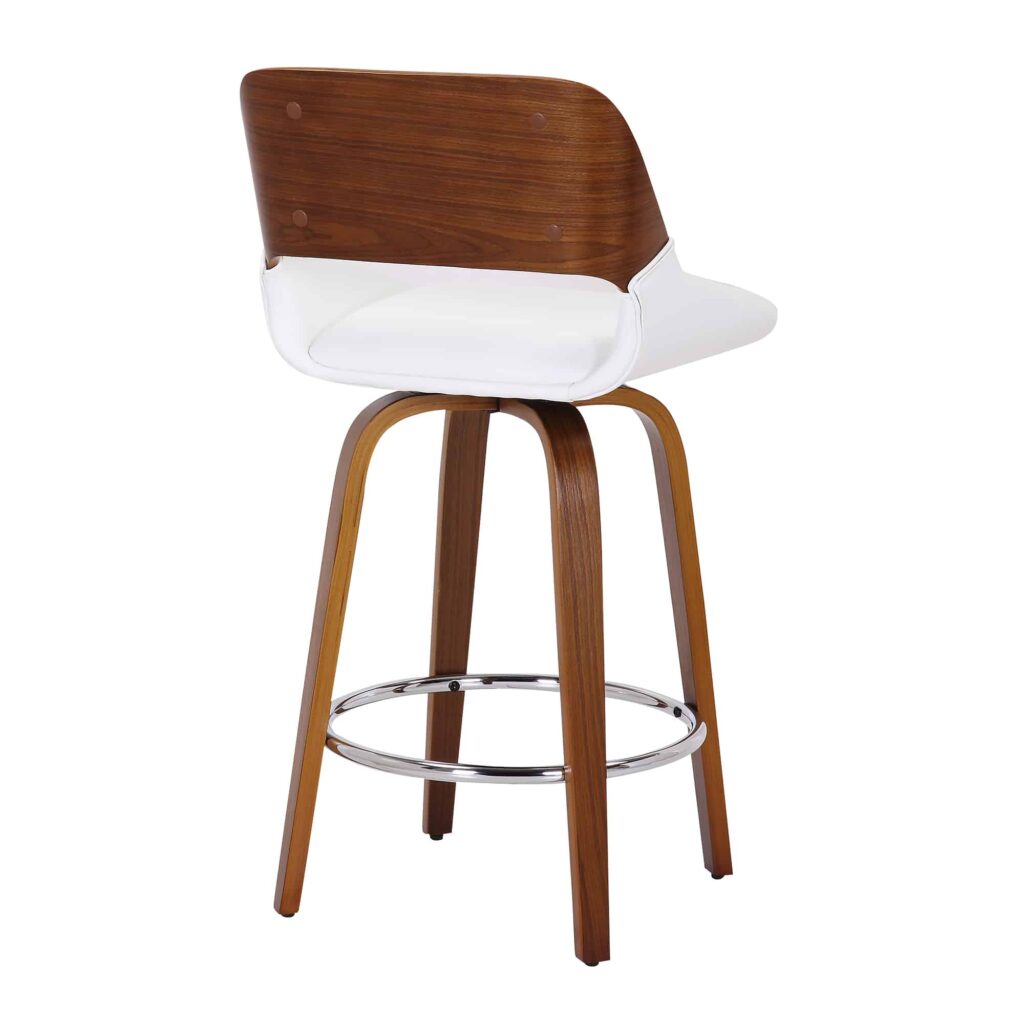 Hudson 26" Counter Stool with Swivel in White Faux Leather and Walnut - Image 3